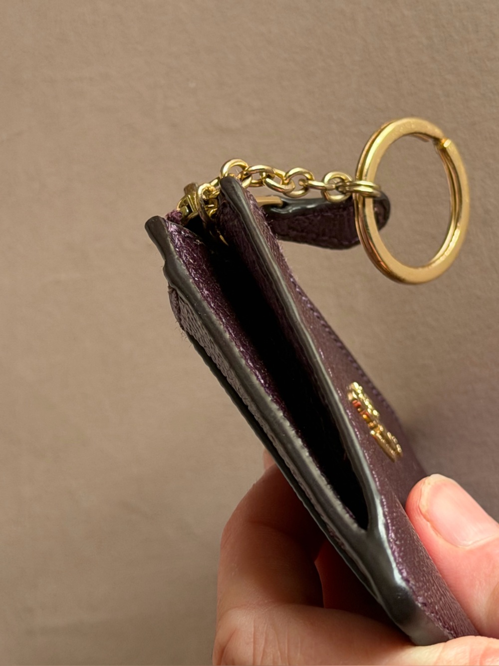 COACH Mini Skinny Keychain ID Case in Metallic Deep Plum 💜 - Picture 5 of 16
